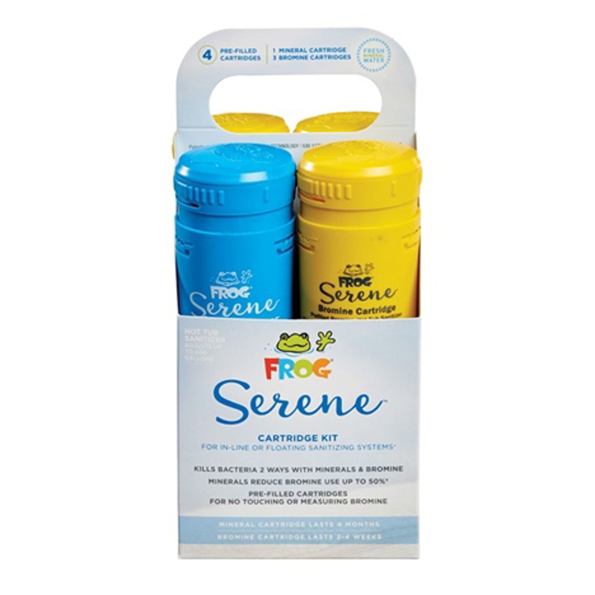 FROG Serene cartridge kit, 4-pack. One mineral cartridge and three bromine cartridges.