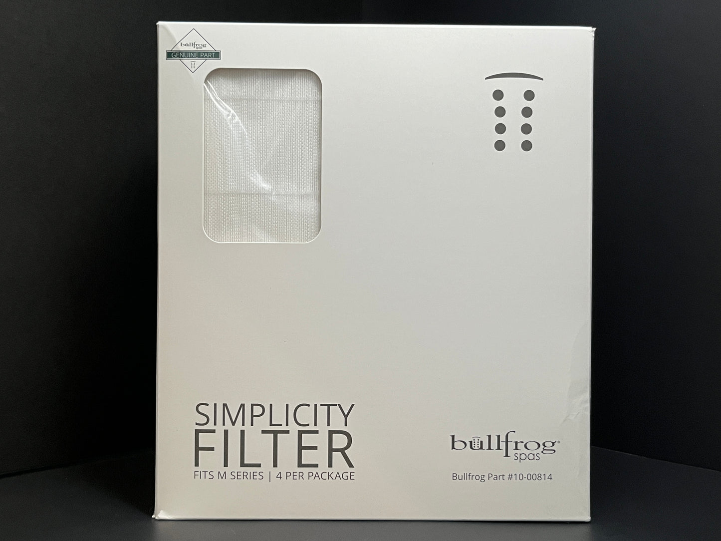Bullfrog Spas Simplicity Filter 4-pack, Front Side.