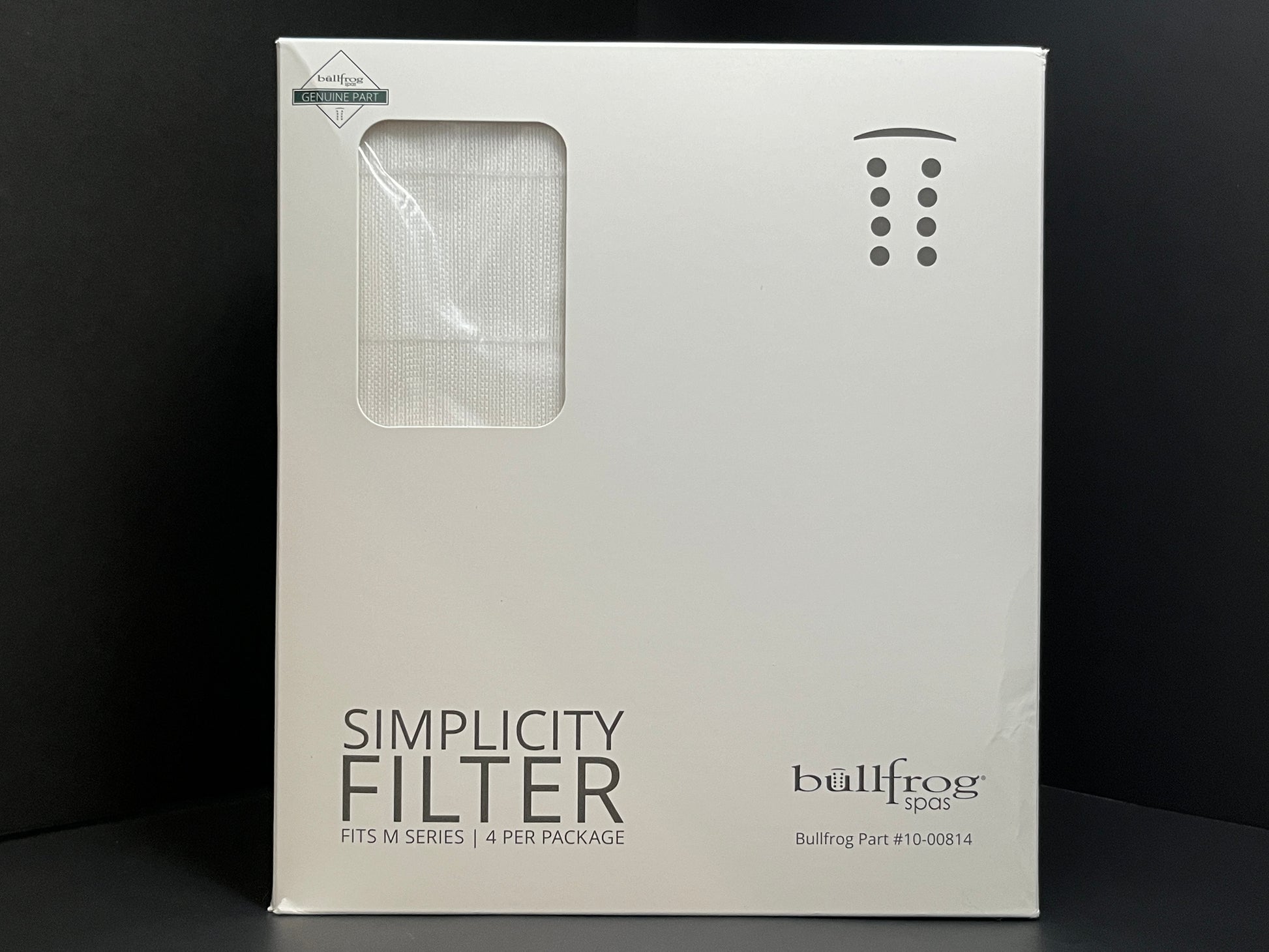 Bullfrog Spas Simplicity Filter 4-pack, Front Side.