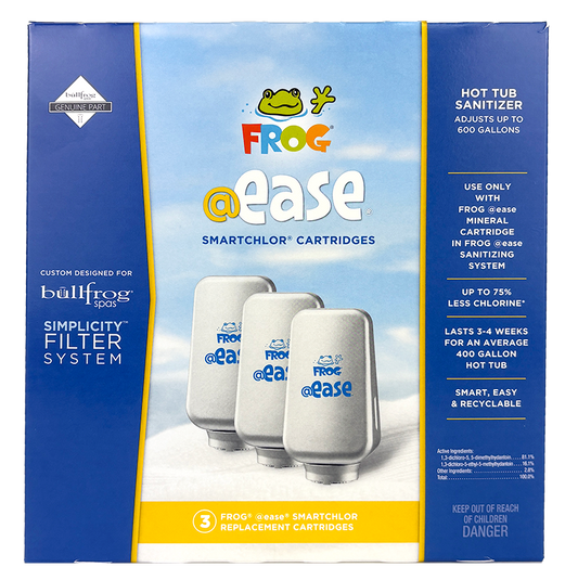 Box of Frog @Ease SmartChlor cartridges for Bullfrog Spas Simplicity Filter system.